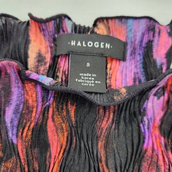 Halogen Womens Size Small Black Pink Purple Short Sleeve Lettuce Edge Blouse - Picture 2 of 6